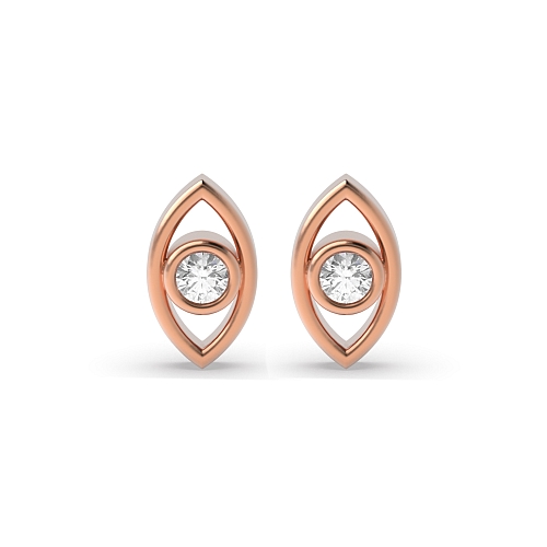Bezel Setting Round Rose Gold Eye Diamond Earrings