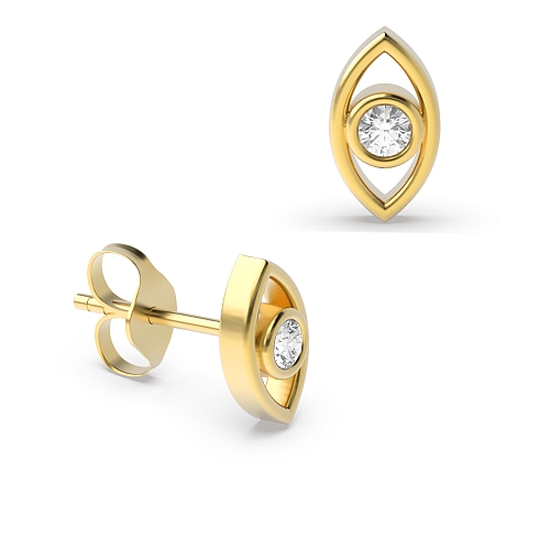 Bezel Setting Round Yellow Gold Eye Diamond Earrings