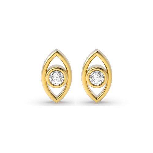 Bezel Setting Round Yellow Gold Eye Diamond Earrings