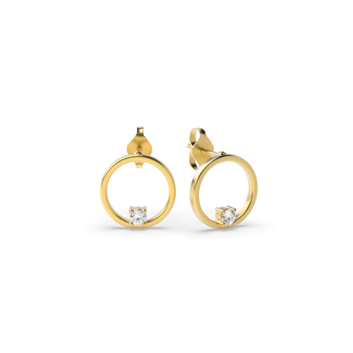 Bezel Setting Round Yellow Gold Tiny Diamond Earrings