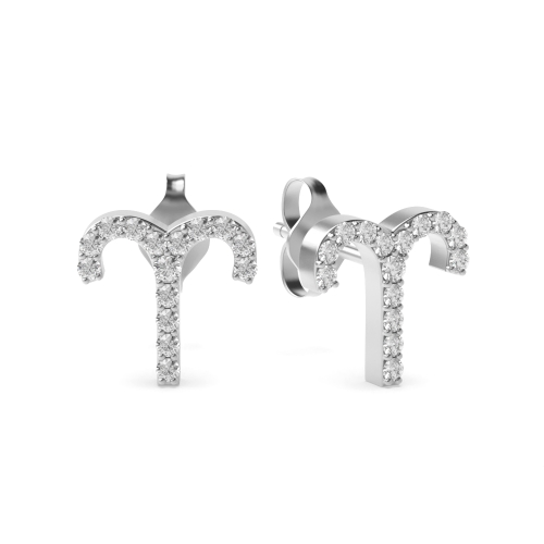 Pave Setting Round Silver Zodiac Designer Diamond Earrings
