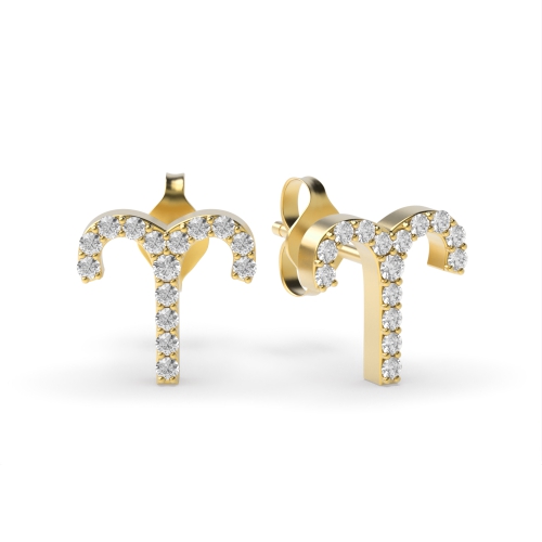 Pave Setting Round Yellow Gold Zodiac Diamond Earrings