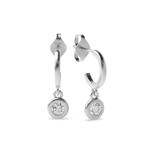 Bezel Setting Round Shape Huggies Diamond Drop Earrings