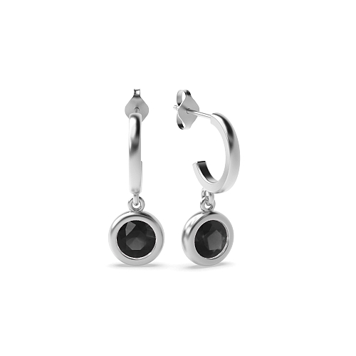 Bezel Setting Huggies Black Diamond Earrings
