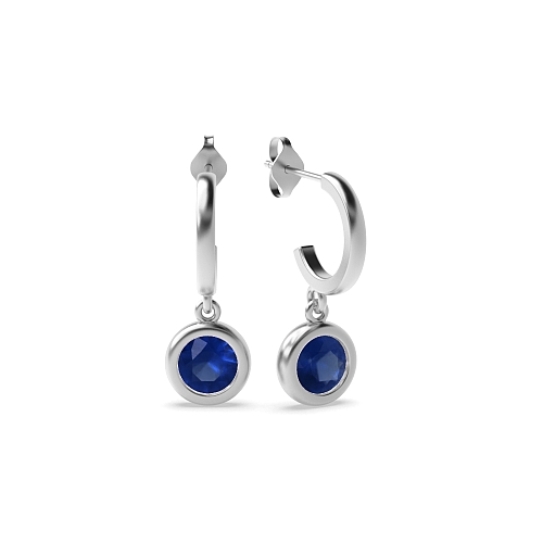 Bezel Setting Huggies Blue Sapphire Diamond Earrings