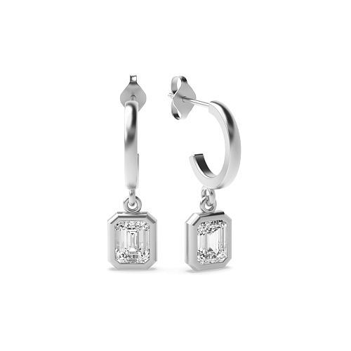 Bezel Setting Emerald Huggies Diamond Earrings