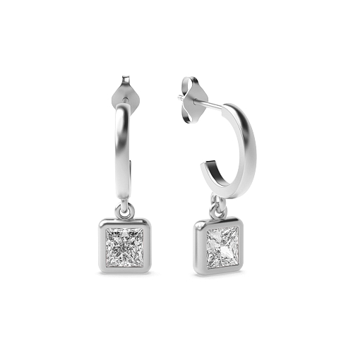 Bezel Setting Princess Huggies Diamond Earrings