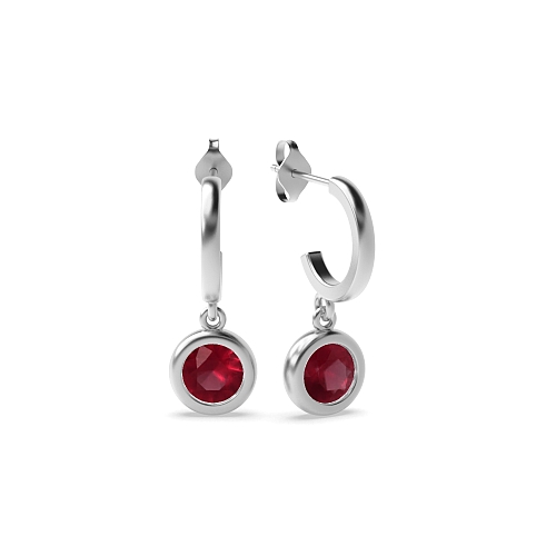 Bezel Setting Huggies Ruby Diamond Earrings