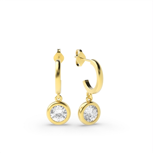 Bezel Setting Yellow Gold Huggies Diamond Earrings