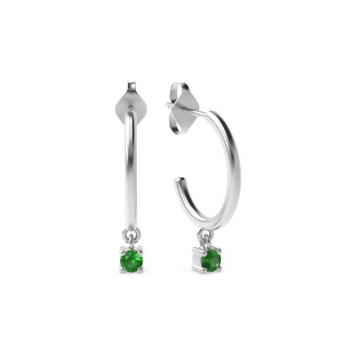 4 Prong Petite dangles Emerald Diamond Earrings