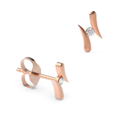 Channel Setting Round Shape Delicate Designer Diamond Stud Earrings (12.00mm X 6.90mm)