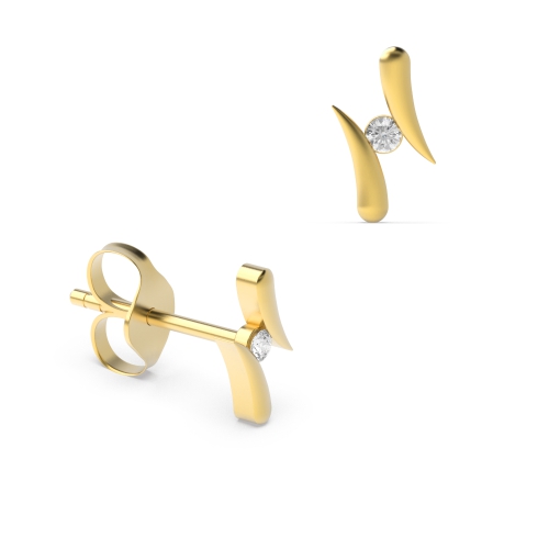 Channel Setting Round Yellow Gold Stud Diamond Earrings