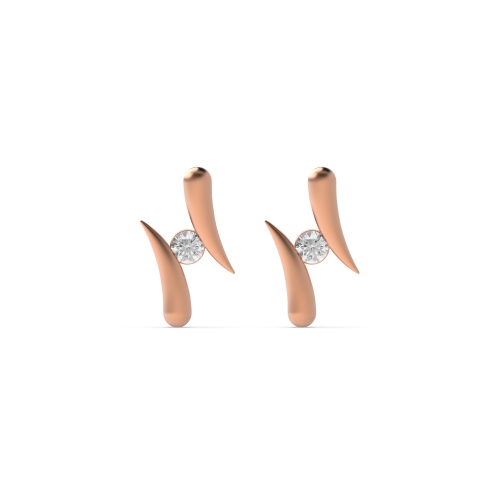 Channel Setting Round Rose Gold Delicate Stud Diamond Earrings