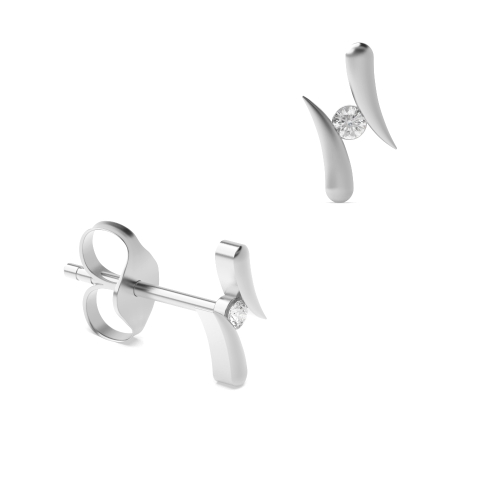 Channel Setting Round Silver Delicate Designer Diamond Earrings