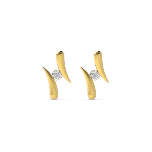 Channel Setting Round Yellow Gold Delicate Stud Diamond Earrings