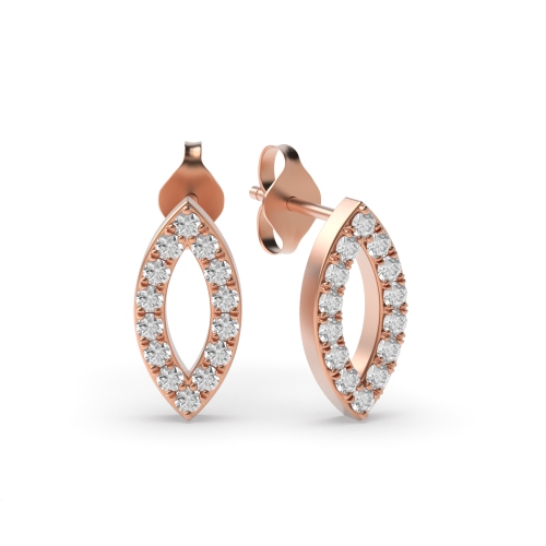 Pave Setting Round Rose Gold Open Stud Diamond Earrings