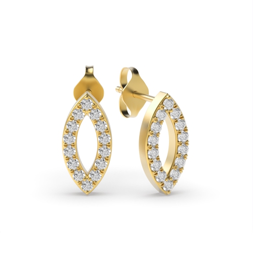 Pave Setting Round Yellow Gold Open Stud Diamond Earrings