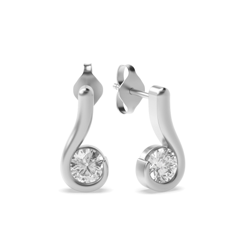 Channel Setting Round Silver Dropping Designer Diamond Earrings