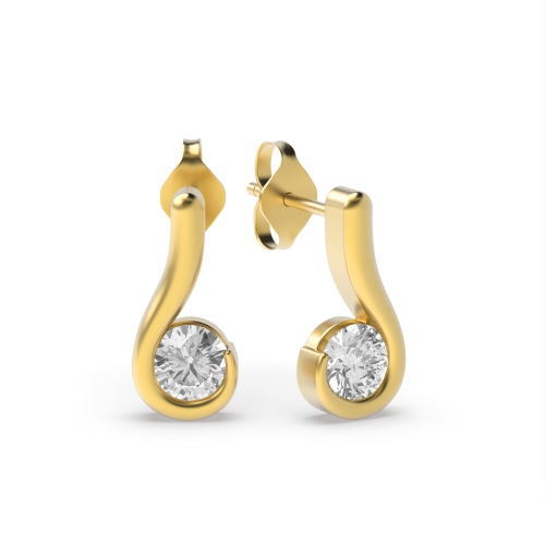 Channel Setting Round Yellow Gold Dropping Diamond Earrings