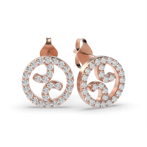 Pave Setting Round Rose Gold Celestialglint Stud Diamond Earrings