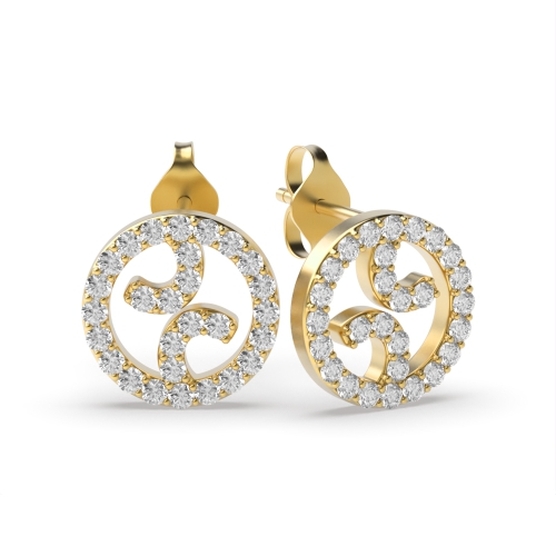 Pave Setting Round Yellow Gold Celestialglint Stud Diamond Earrings