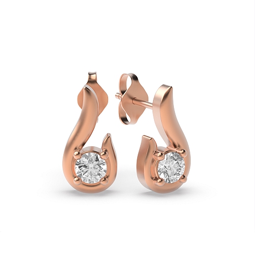 4 Prong Round Rose Gold Tiny designer Stud Diamond Earrings