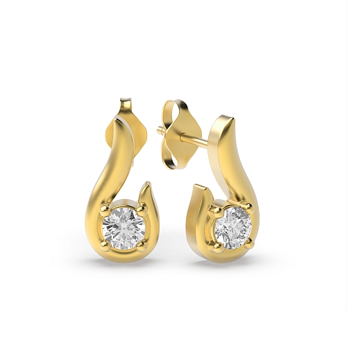 4 Prong Round Yellow Gold Tiny designer Stud Diamond Earrings