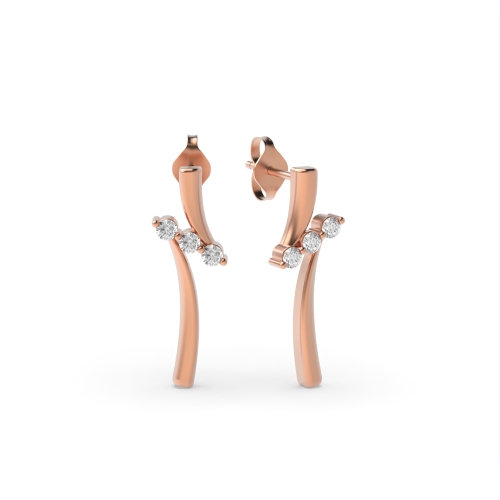 4 Prong Round Rose Gold Three Diamond Earrings