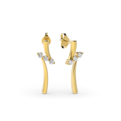 4 Prong Round Yellow Gold Three Diamond Earrings