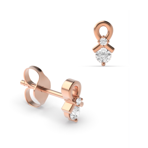 4 Prong Round Rose Gold Knot Diamond Earrings
