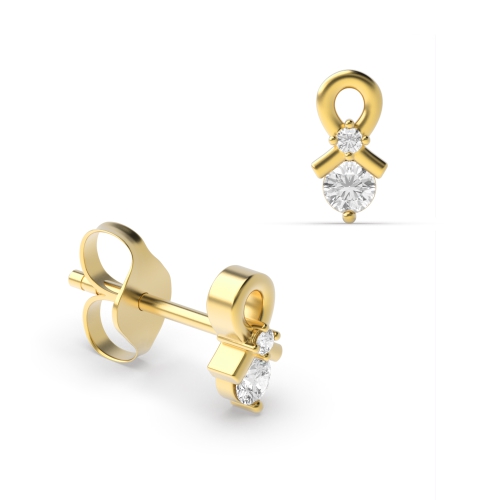 4 Prong Round Yellow Gold Knot Diamond Earrings