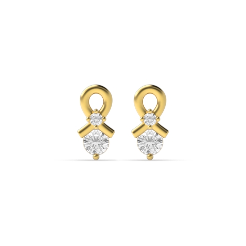 4 Prong Round Yellow Gold Knot Diamond Earrings