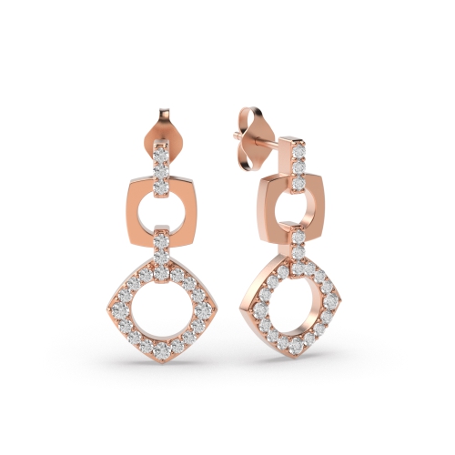 4 Prong Round Rose Gold Square triangle Diamond Earrings