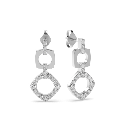 4 Prong Round Silver Square triangle Designer Diamond Earrings