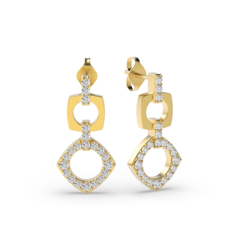 4 Prong Round Yellow Gold Square triangle Diamond Earrings