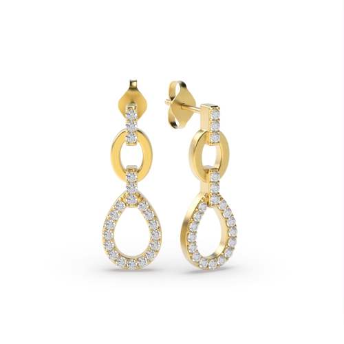 4 Prong Round Yellow Gold Trellis Drop Diamond Earrings