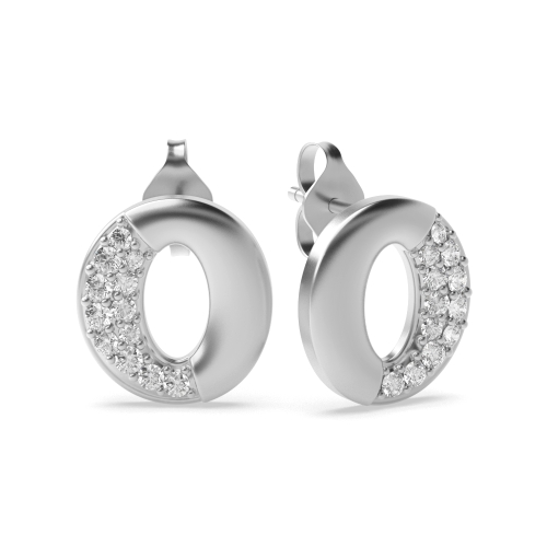 Pave Setting Round White Gold Stud Diamond Earrings