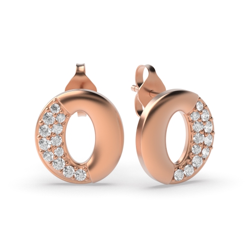 Pave Setting Round Rose Gold Zero Diamond Earrings