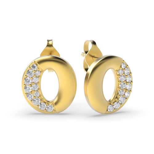 Pave Setting Round Yellow Gold Zero Diamond Earrings