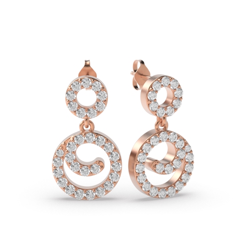 Pave Setting Round Rose Gold Dropping Diamond Earrings