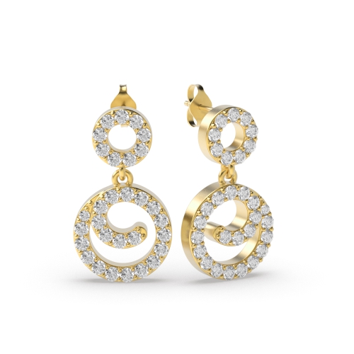 Pave Setting Round Yellow Gold Dropping Diamond Earrings