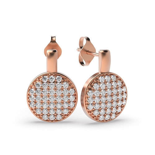 Pave Setting Round Rose Gold Disc Drop Diamond Earrings