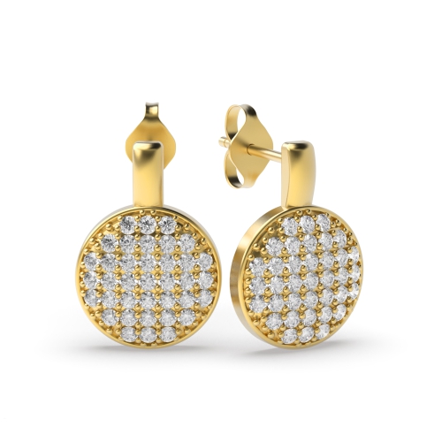 Pave Setting Round Yellow Gold Disc Diamond Earrings