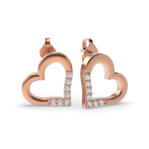 4 Prong Round Rose Gold Heart shaped Diamond Earrings