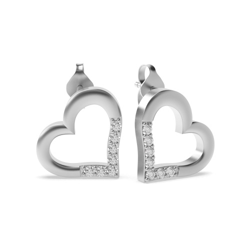 4 Prong Round Silver Heart shaped Designer Diamond Earrings