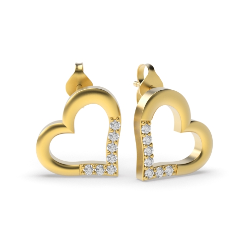 4 Prong Round Yellow Gold Heart shaped Diamond Earrings