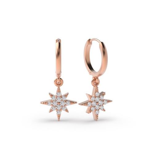Pave Setting Round Rose Gold Star Diamond Earrings