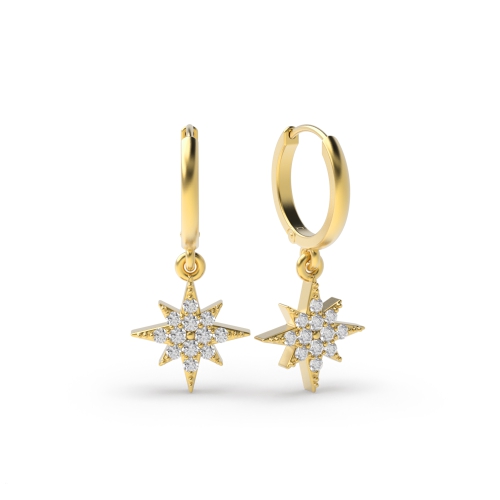 Pave Setting Round Yellow Gold Star Diamond Earrings
