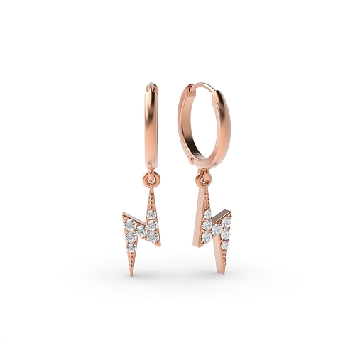 Pave Setting Round Rose Gold Lightning Drop Diamond Earrings