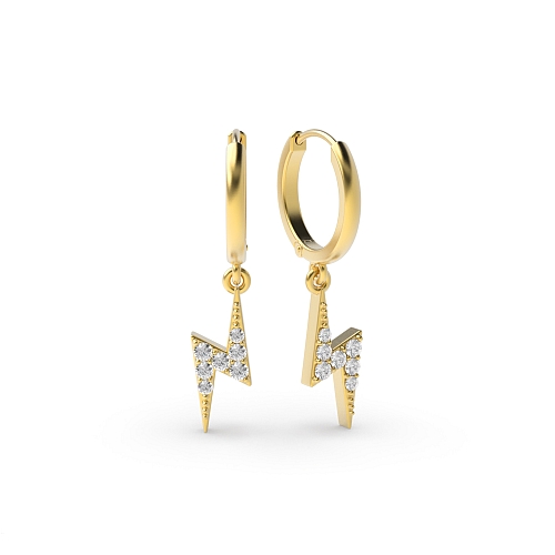 Pave Setting Round Yellow Gold Lightning Drop Diamond Earrings